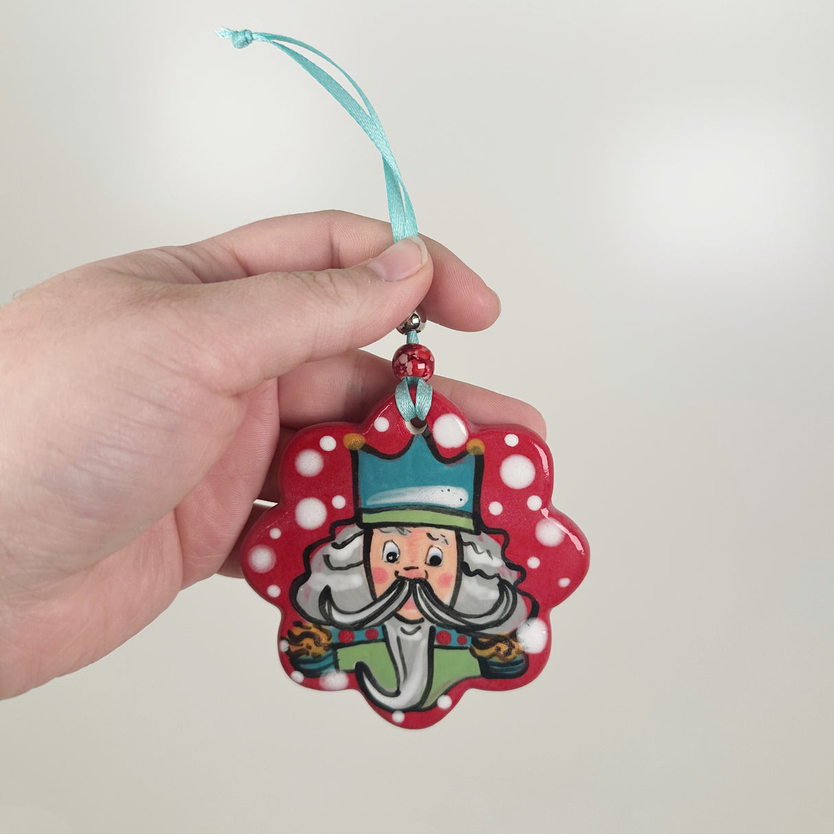 Handpainted Red Scalloped Circle Nutcracker Ornament | Poppy Chick Studio