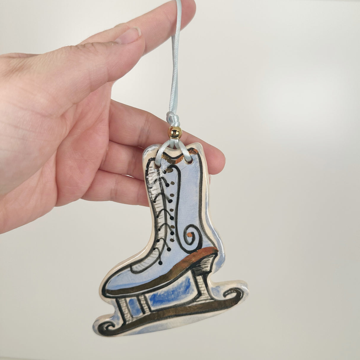 Handpainted Blue Ice Skate Ornament with 22k Gold | Poppy Chick Studio