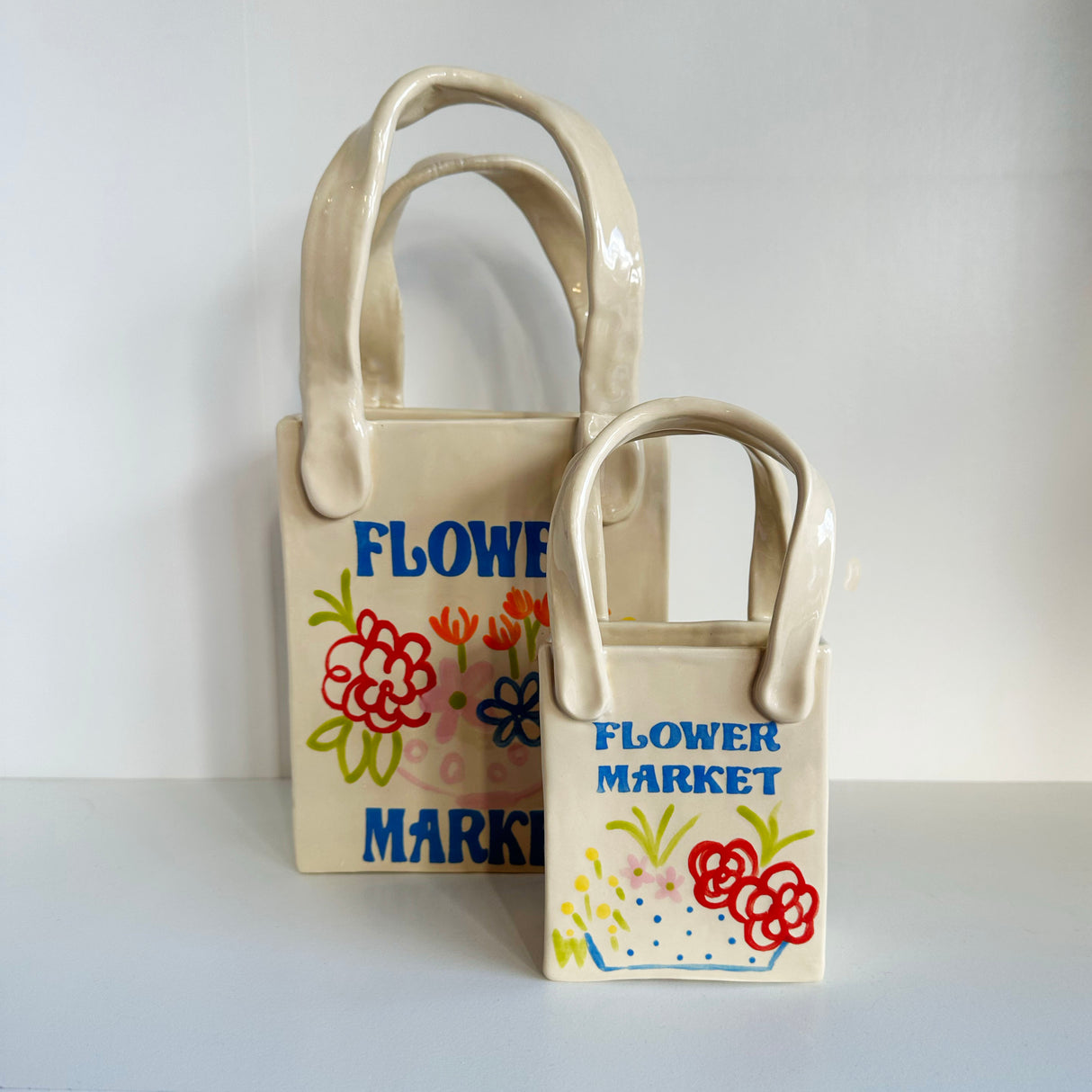 Flower Market Tote Bag Bud Vase Featuring Handpainted Artwork