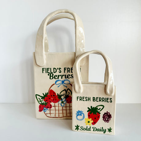 Berry Farm Medium Tote Bag Vase Featuring Handpainted Artwork