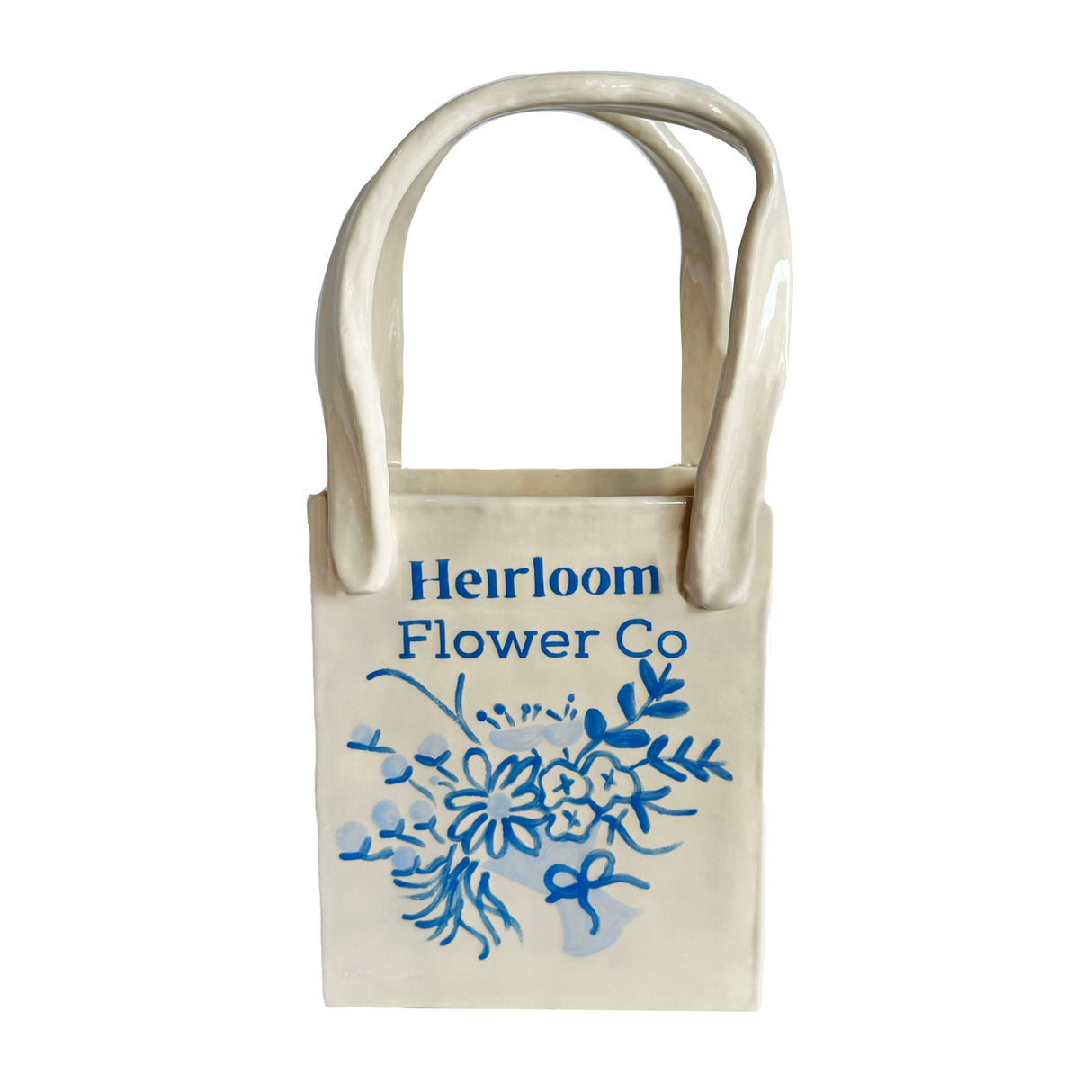 Heirloom Flower Medium Tote Bag Vase Featuring Handpainted Artwork