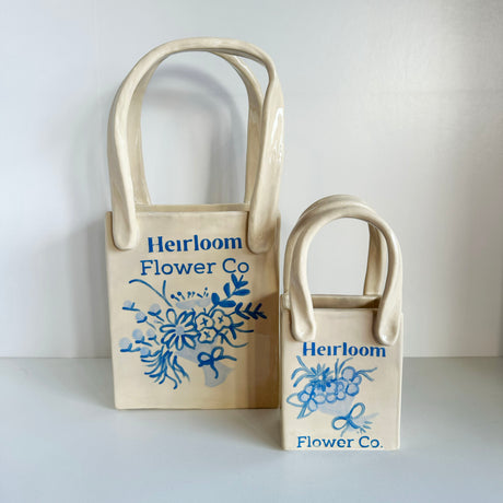 Heirloom Flower Tote Bag Bud Vase Featuring Handpainted Artwork