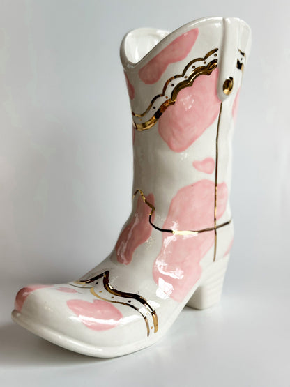 Cow Print Cowboy Boot Vase | Wholesale