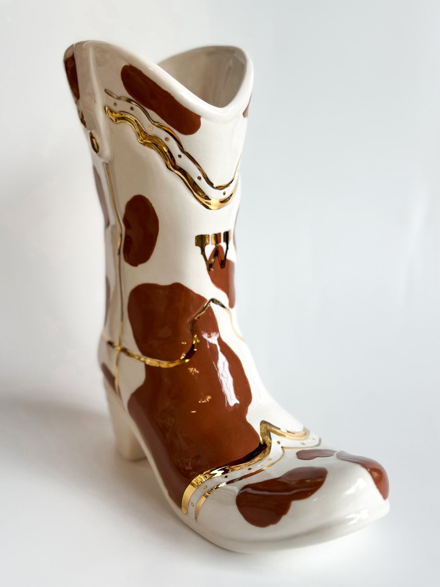 Monogrammed Cow Print Cowboy Boot Vase