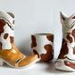 Two Tone Cow Print Cowboy Boot Vase