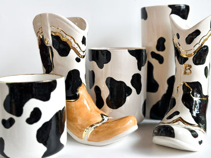 Cow Print Cowboy Boot Vase | Wholesale