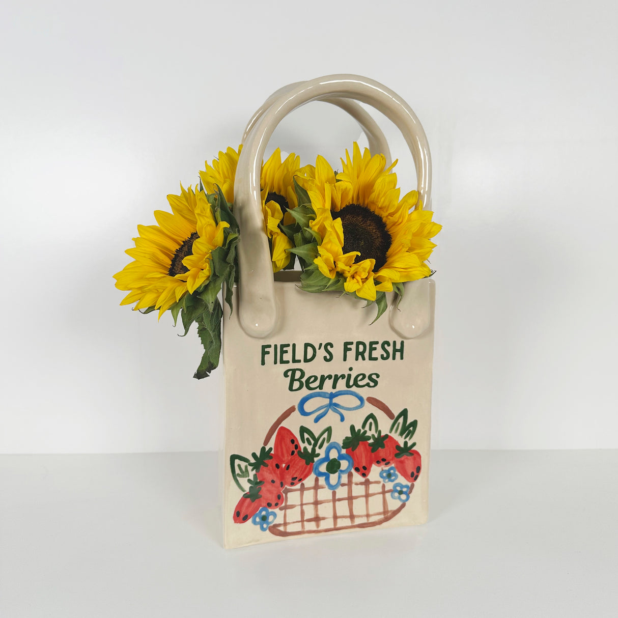 Berry Farm Medium Tote Bag Vase Featuring Handpainted Artwork
