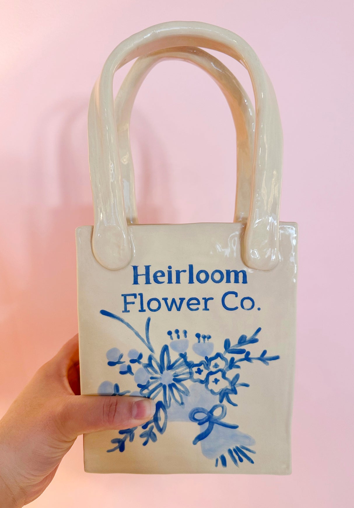 Heirloom Flower Medium Tote Bag Vase Featuring Handpainted Artwork
