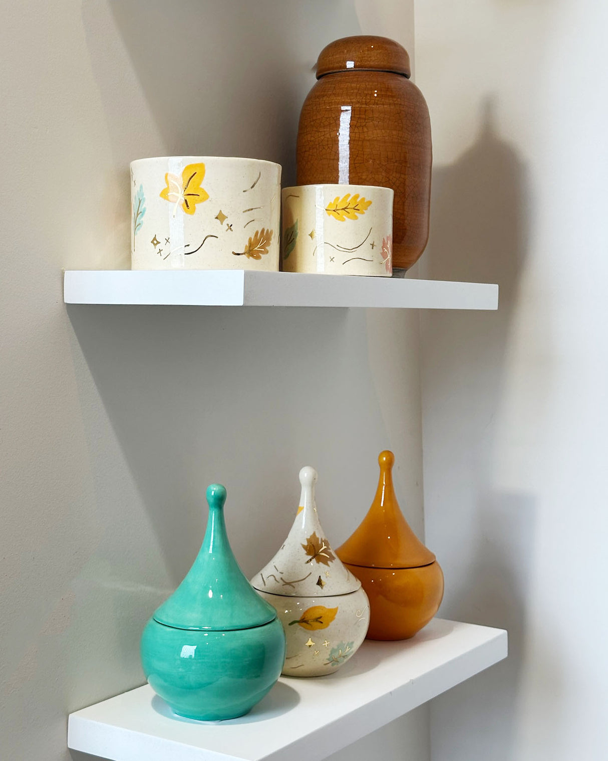 Wind & Leaves Speckled Vases with 22k Gold Accents and Optional Hand Poured Candle