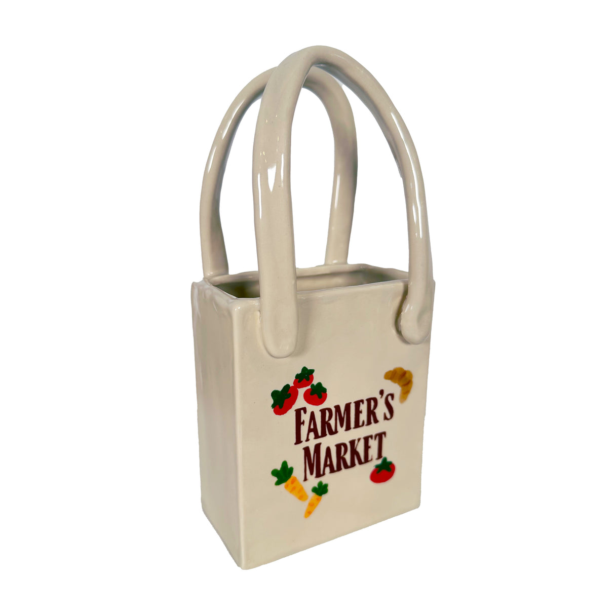 Farmer's Market Tote Bag Bud Vase Featuring Handpainted Artwork