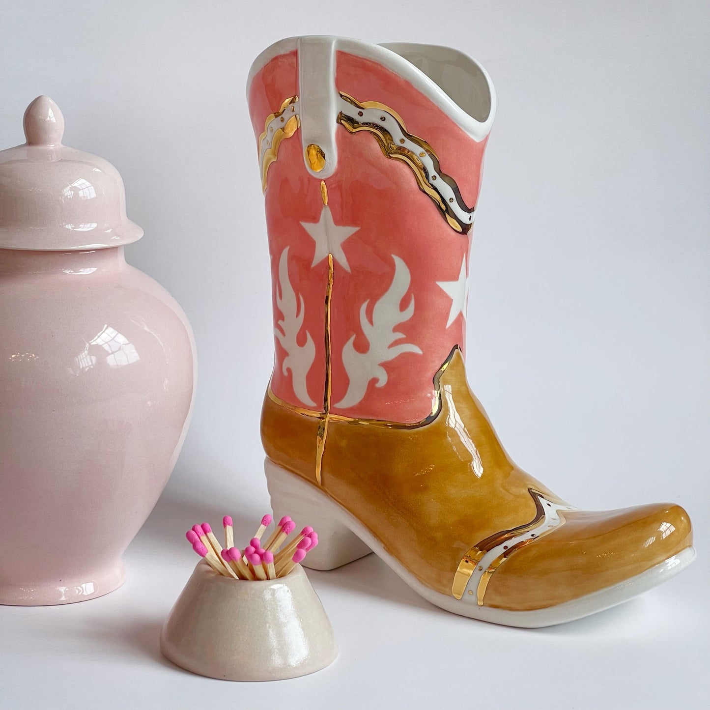Two Tone Monogrammed Cowboy Boot Vase