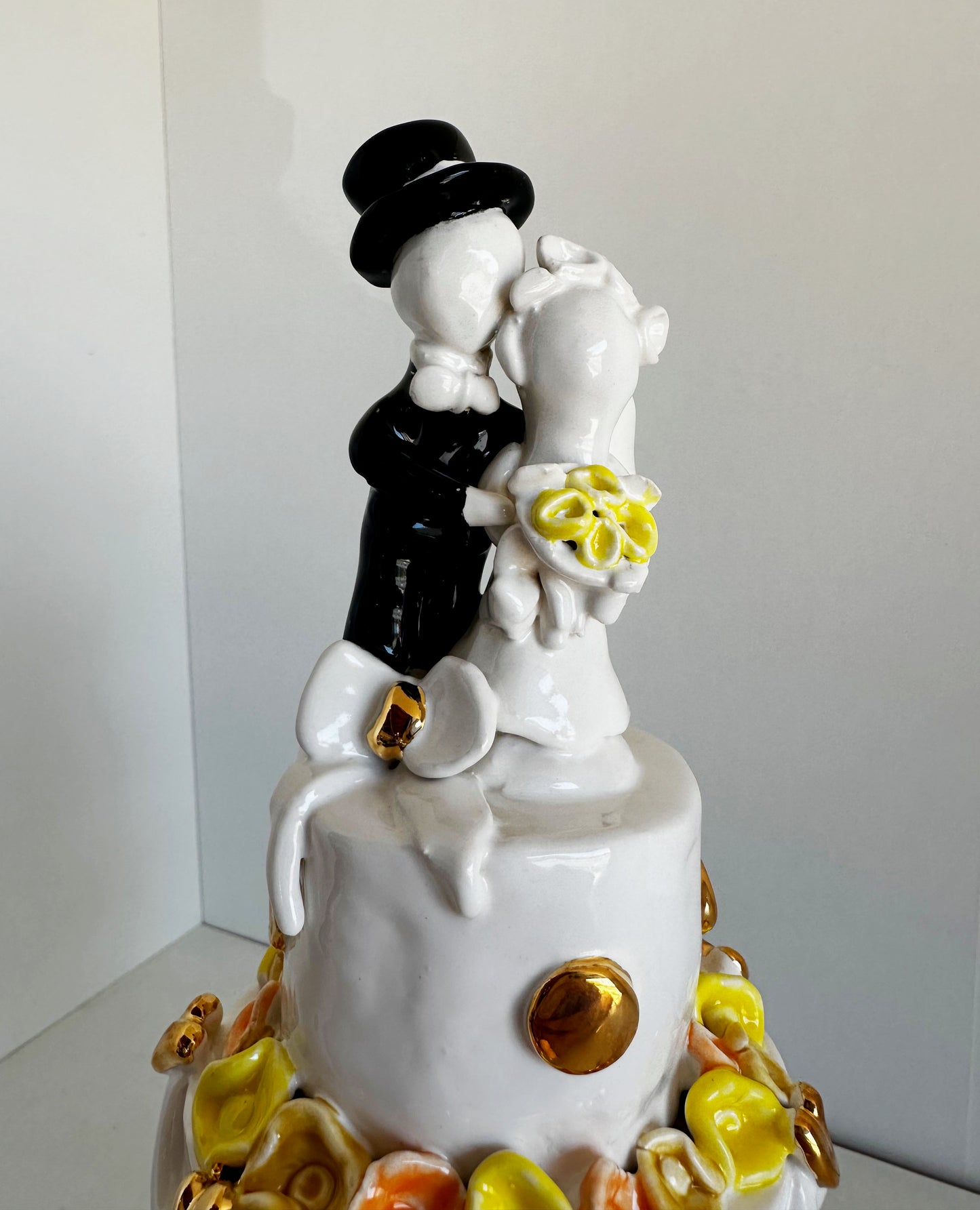 Ceramic Wedding Cake with Orange and Yellow Flowers | Jessica Walker