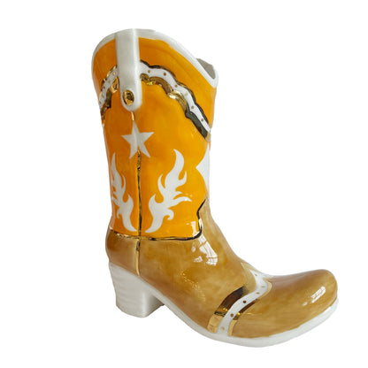 Two Tone Monogrammed Cowboy Boot Vase