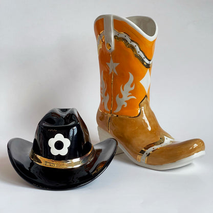 Two Tone Cowboy Boot Vase