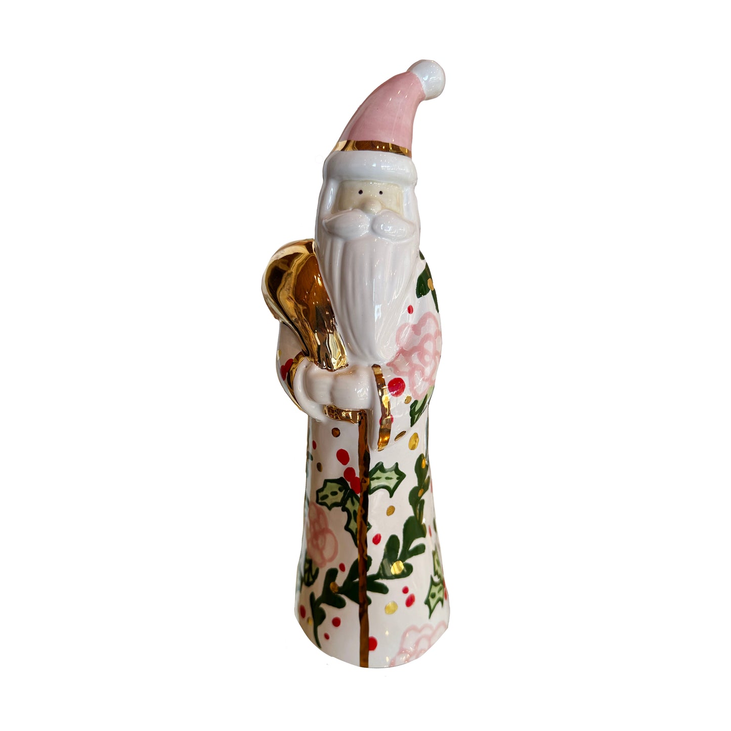 LIMITED! Hand Painted Holly and Floral Santa with 22K Gold Accents