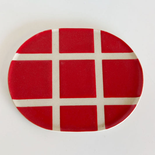 Satin Red Checkered Dish | Terra Clay Co.