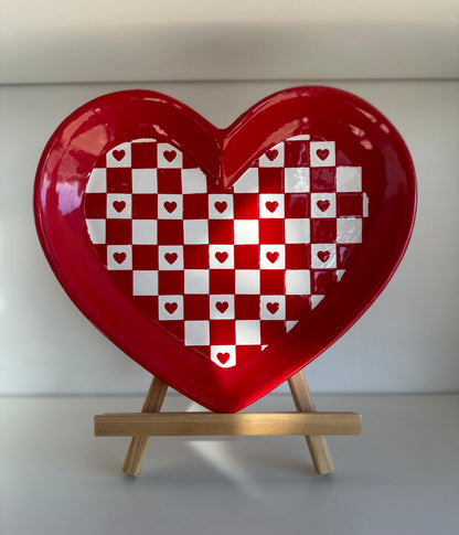 Large Checkered Heart Dishes