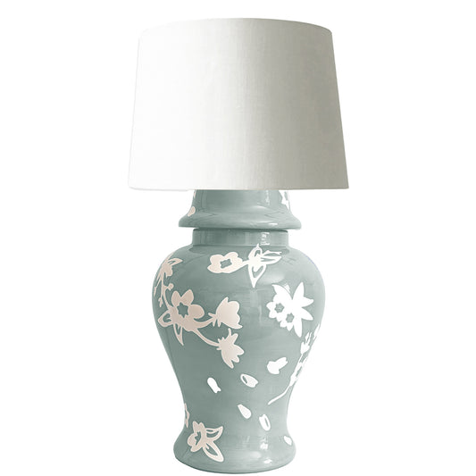 Sakura Ginger Jar Lamp in Lambs Ear Blue