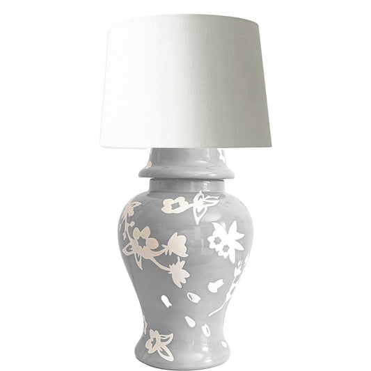 Sakura Ginger Jar Lamp in Light Grey