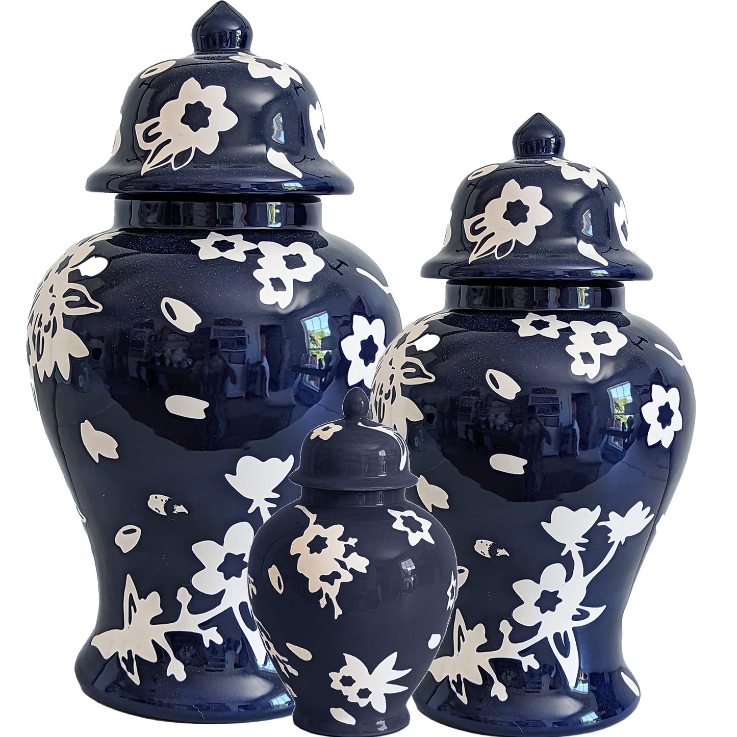 Sakura Ginger Jars in Navy Blue