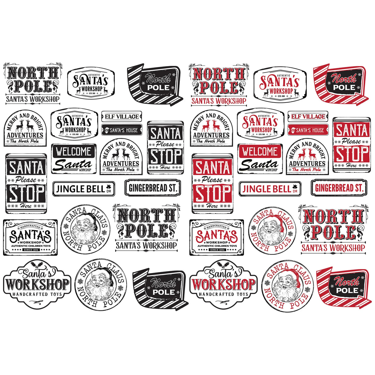 Santa Workshop Signs Underglaze Transfer