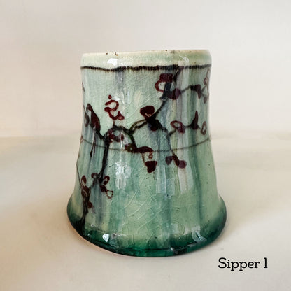 Emerald Cherry Blossom Sippers | Muddy Paws Pottery