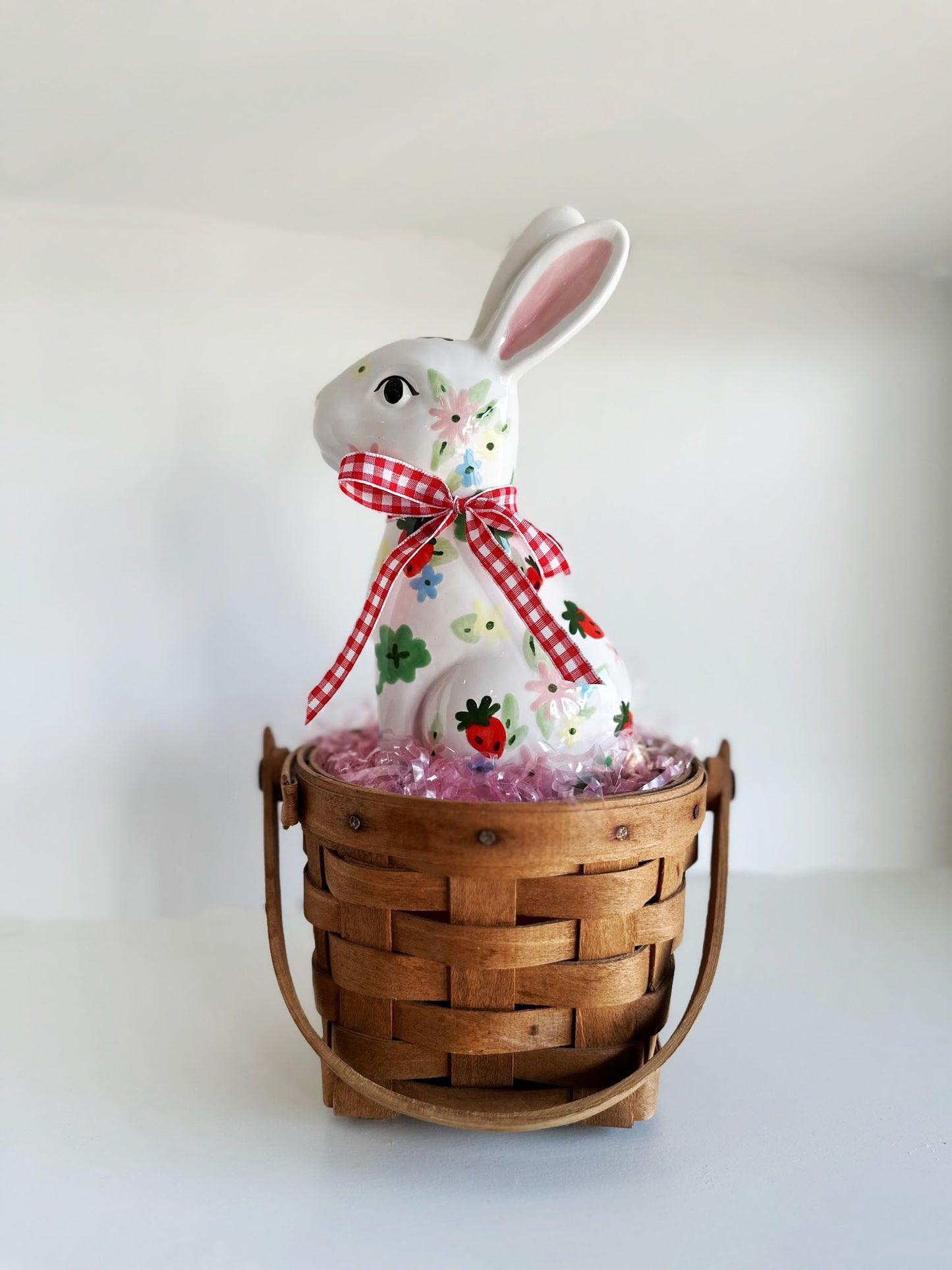 LIMITED! Hand Painted Strawberries and Clover Bunny with 22K Gold Accents