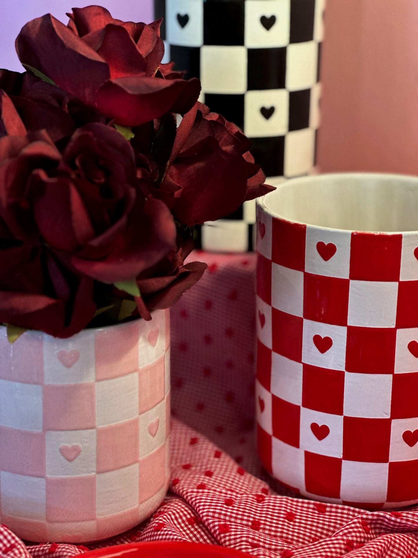 Checkered Heart Large Vase/Utensil Holder