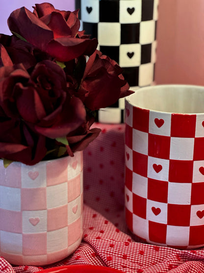 Checkered Heart Large Vase/Utensil Holder