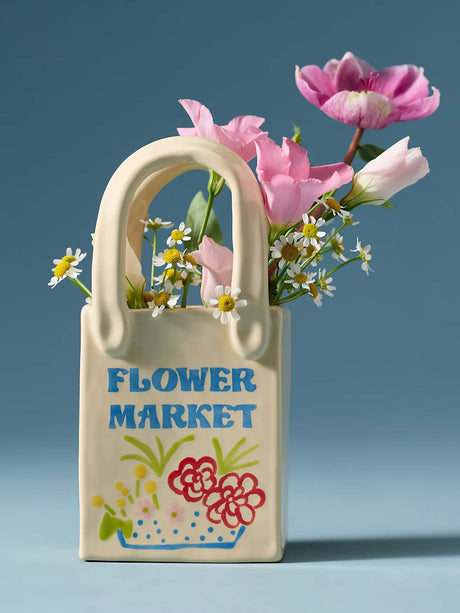 Flower Market Tote Bag Bud Vase Featuring Handpainted Artwork