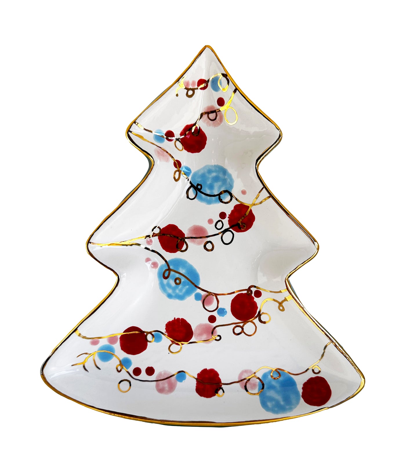 Retro Christmas Tree Dish with 22k Gold Accents