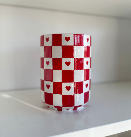 Checkered Heart Large Vase/Utensil Holder