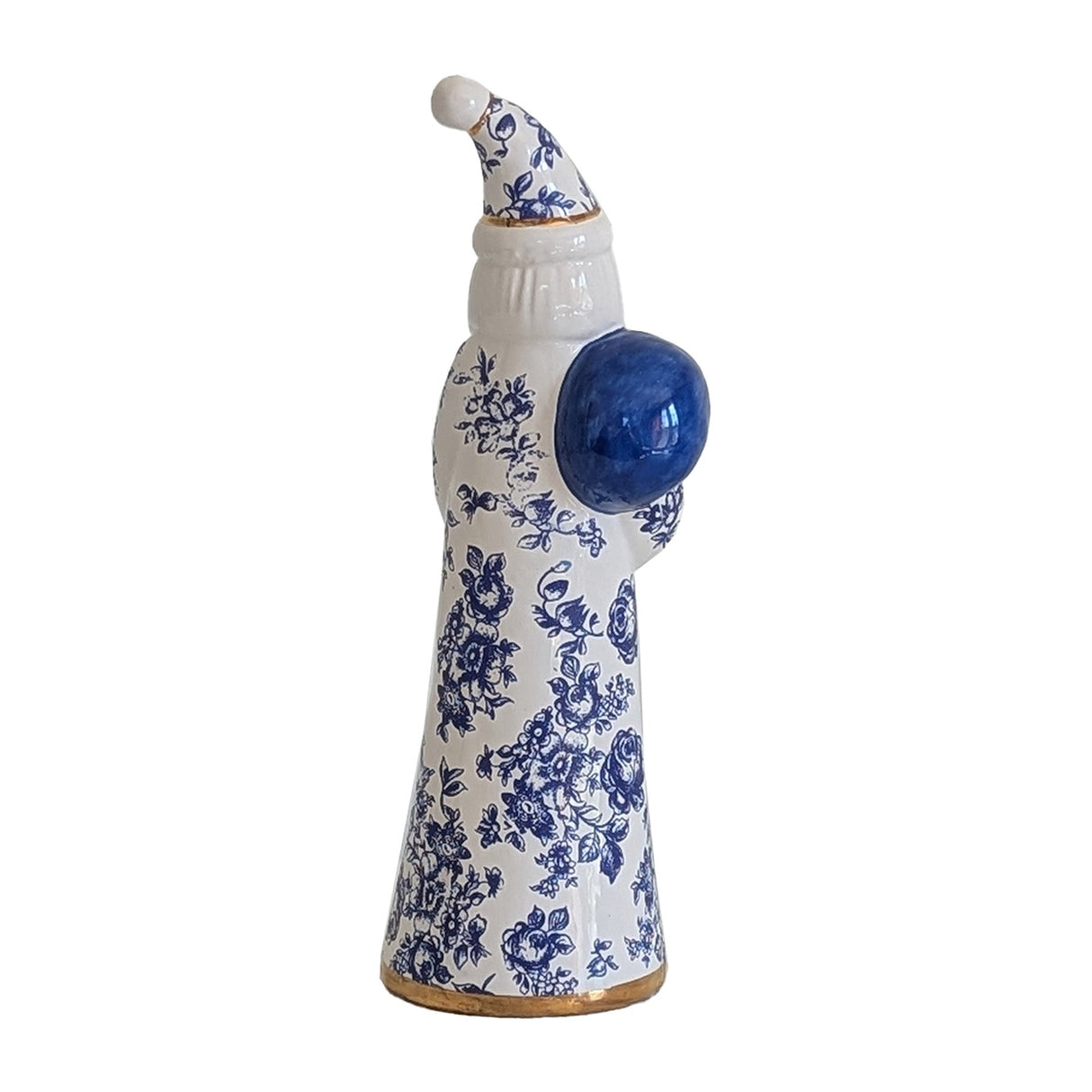 Blue and White Toile Santa with 22K Gold Accents