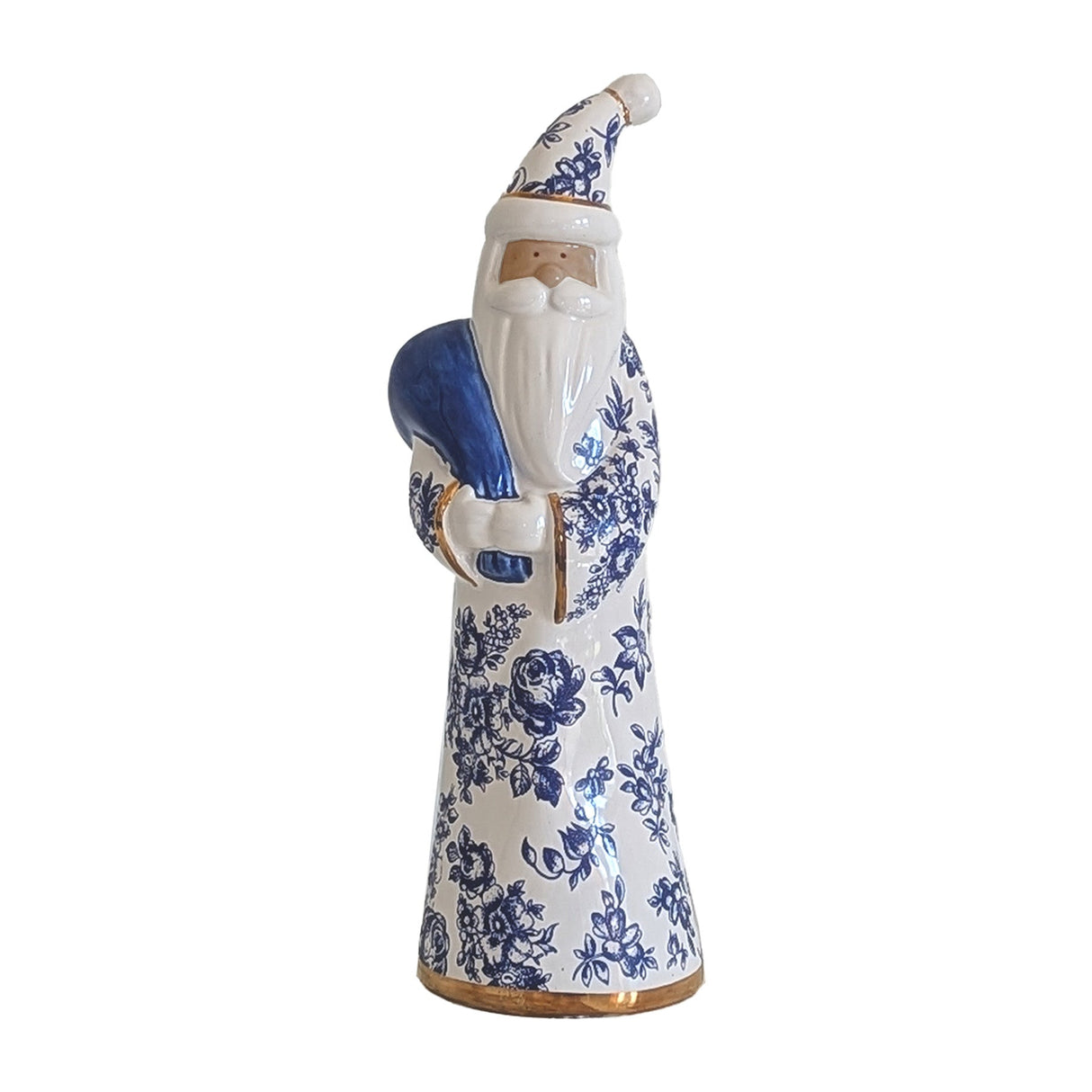 Blue and White Toile Santa with 22K Gold Accents