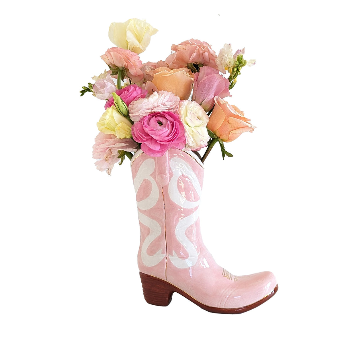 Lo Home x Petite Paloma Cowgirl Boot Vase- Claire Bow in Pink