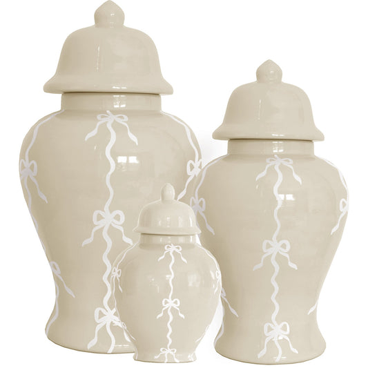 Bow Stripe Ginger Jars in Beige | Wholesale