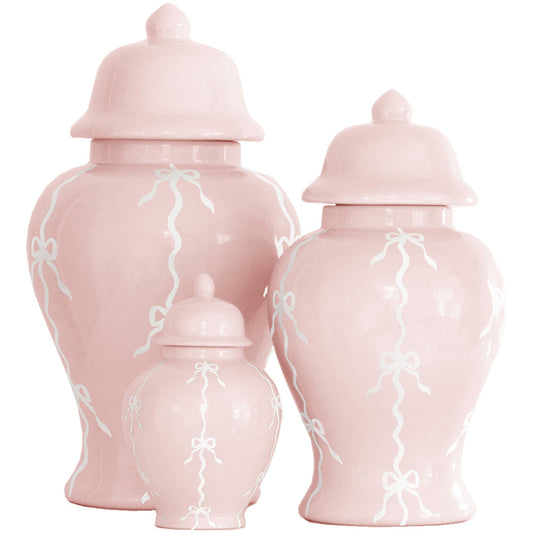 Bow Stripe Ginger Jars in Cherry Blossom Pink | Wholesale