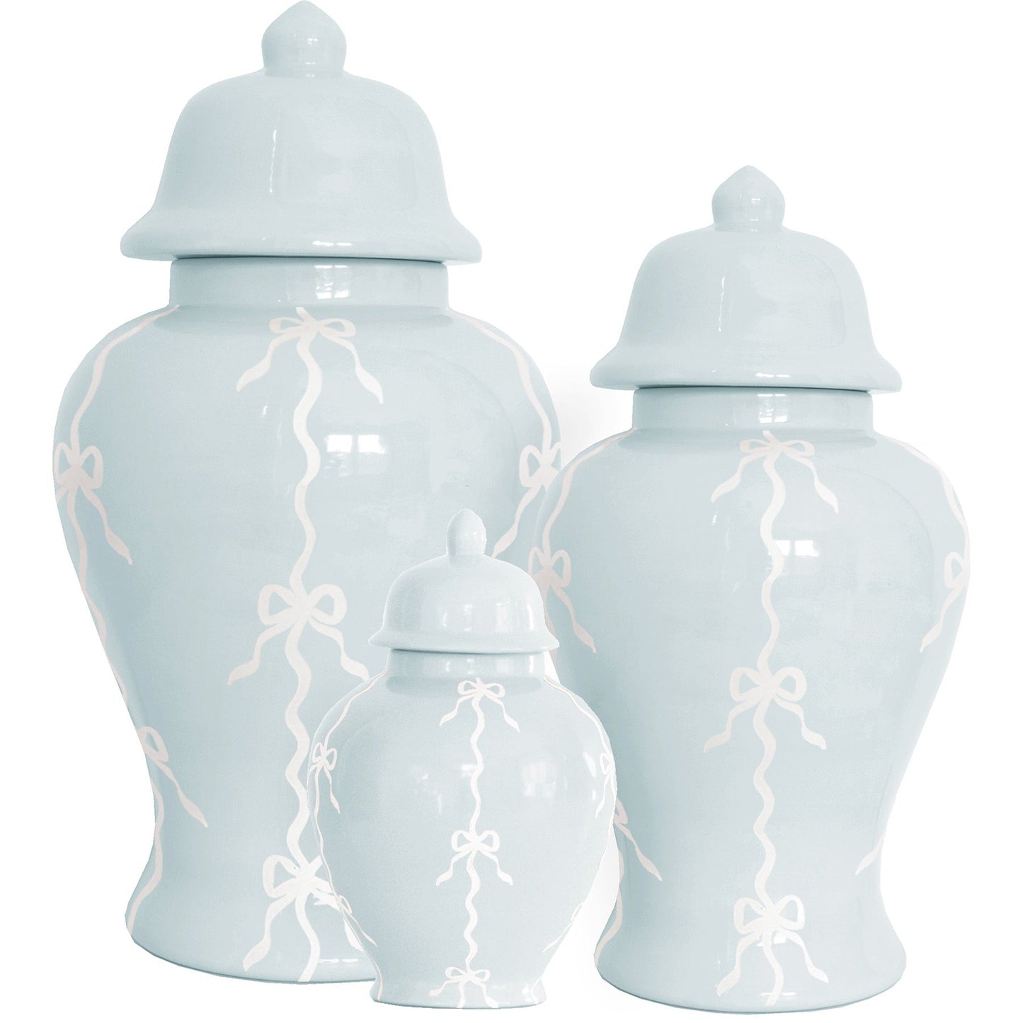 Bow Stripe Ginger Jars in Hydrangea Light Blue | Wholesale