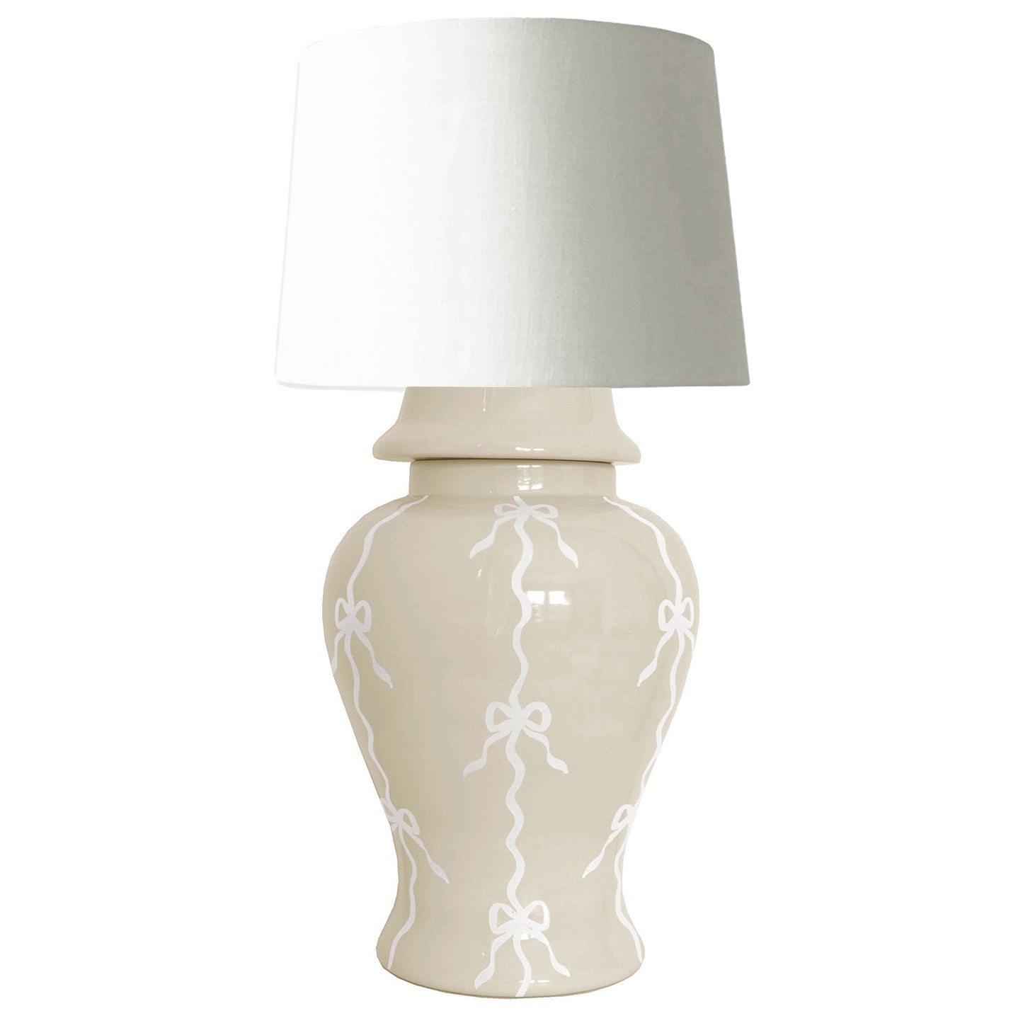 Bow Stripe Ginger Jar Lamp in Beige