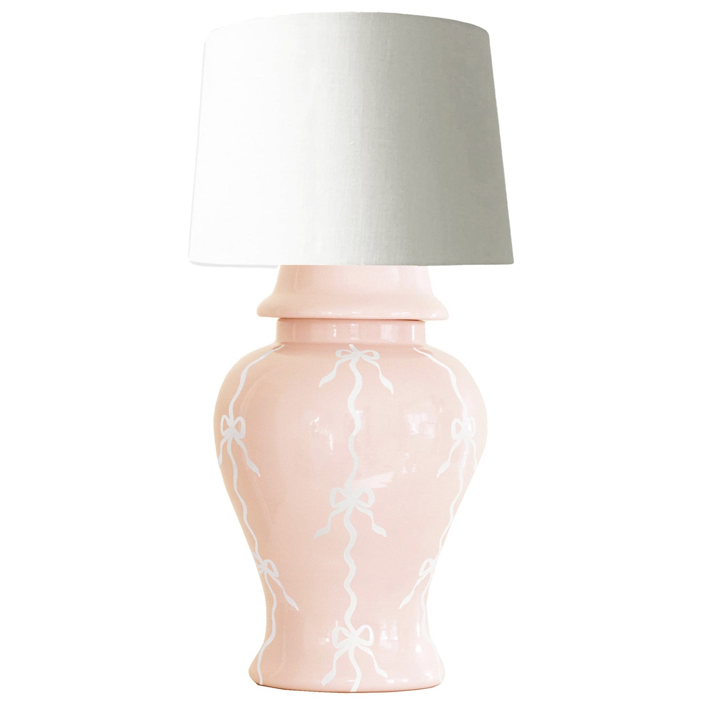 Bow Stripe Ginger Jar Lamp in Blush