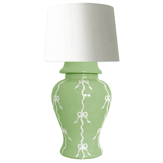 Bow Stripe Ginger Jar Lamp in Cabbage Patch Green