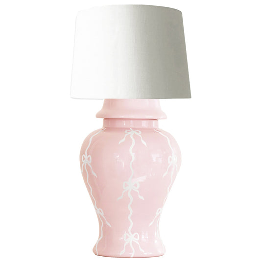 Bow Stripe Ginger Jar Lamp in Cherry Blossom Pink
