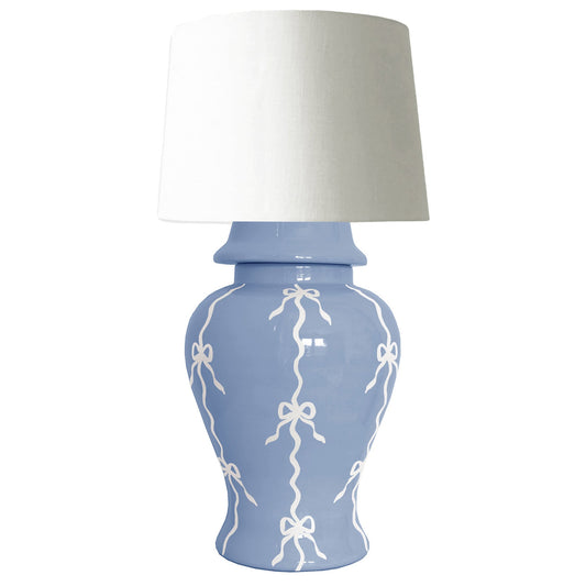 Bow Stripe Ginger Jar Lamp in French Blue