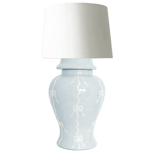 Bow Stripe Ginger Jar Lamp in Hydrangea Light Blue