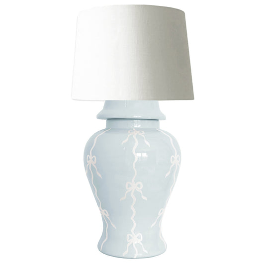 Bow Stripe Ginger Jar Lamp in Hydrangea Light Blue | Wholesale