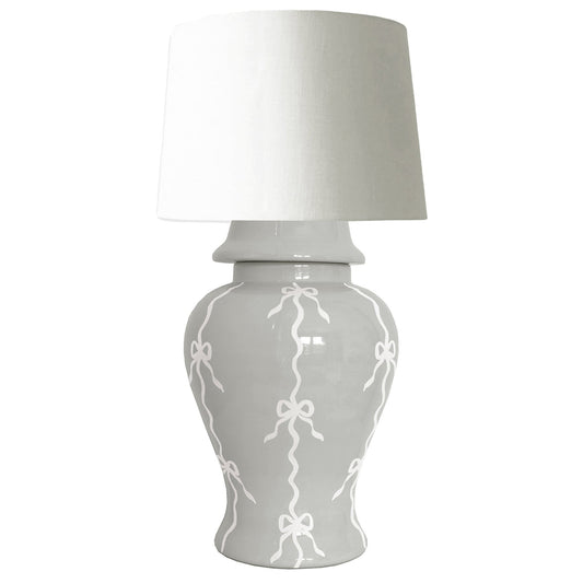 Bow Stripe Ginger Jar Lamp in Light Gray