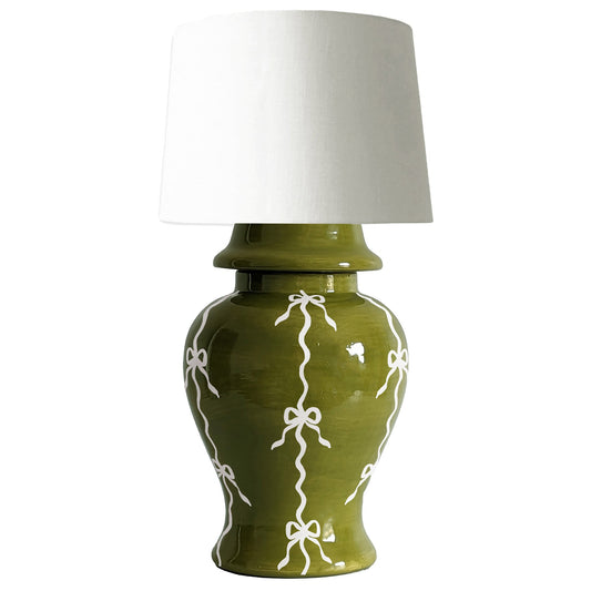 Bow Stripe Ginger Jar Lamp in Moss Green