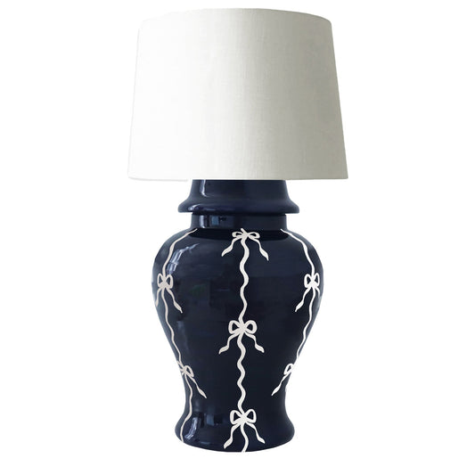 Bow Stripe Ginger Jar Lamp in Navy Blue