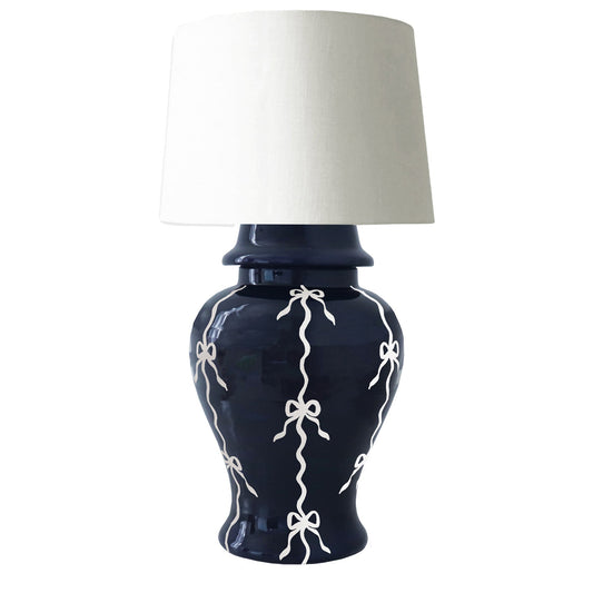 Bow Stripe Ginger Jar Lamp in Navy Blue | Wholesale