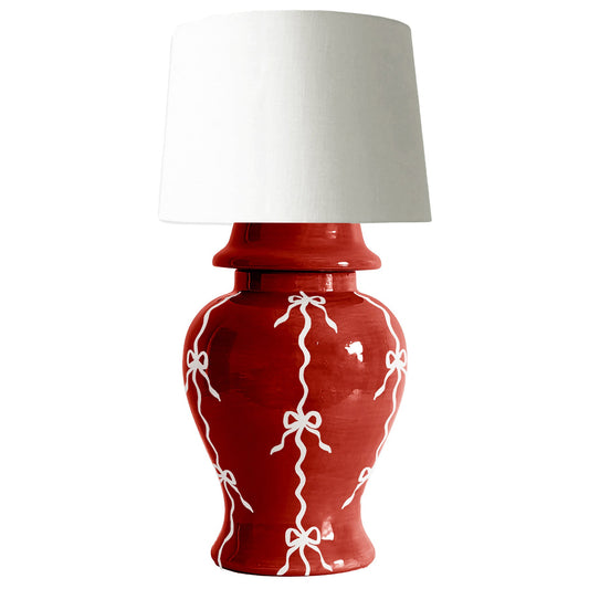 Bow Stripe Ginger Jar Lamp in Red
